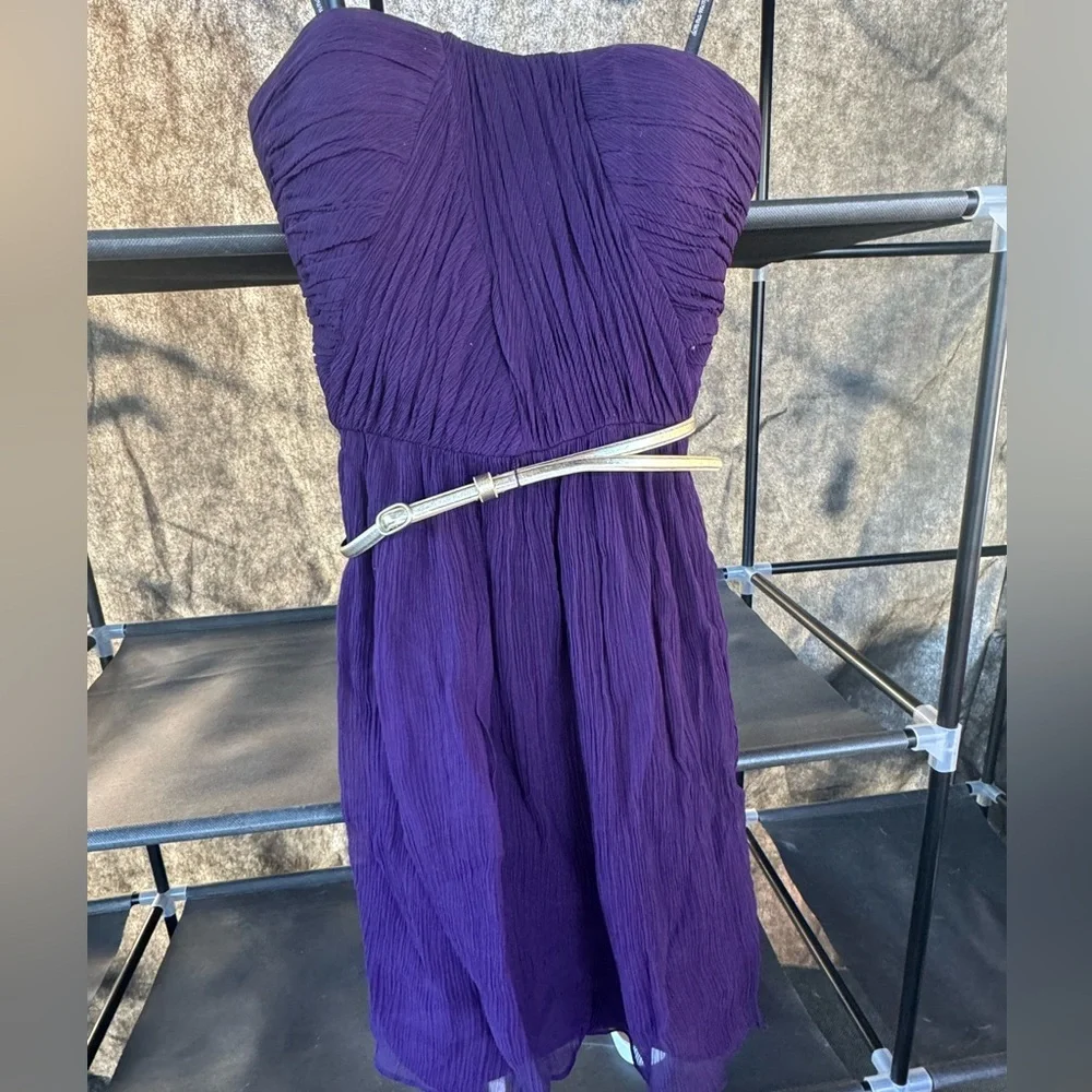 Donna Morgan 100% silk strapless draped Grecian dark purple cocktail dress - Picture 4 of 7